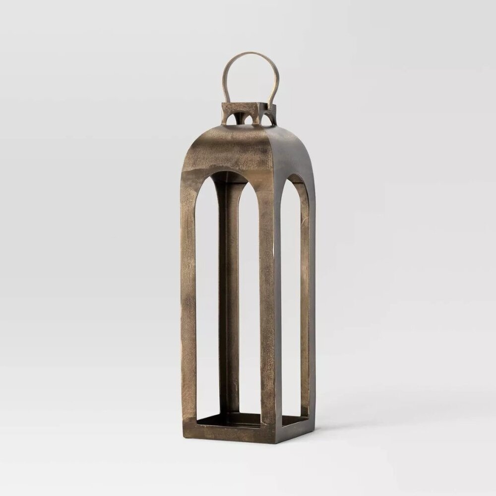 29"x9" Pillar‎ Cast Aluminum Lantern Candle Holder Gold - Threshold, Target NIB